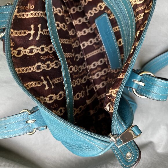 Tiganello Blue Teal Pebbled Leather Slouchy Purse Bag - Picture 8 of 11